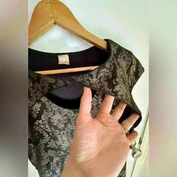 Women’s black and gold stretchy fitted formal dress by Carolina made in USA - Picture 7 of 13